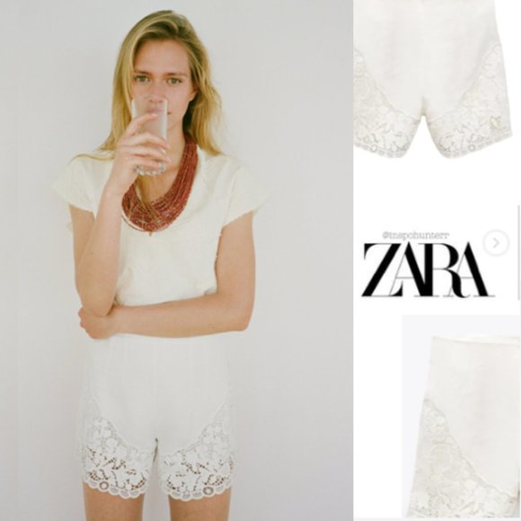 Zara White Linen Blend Lace Shorts Sz Small NWT